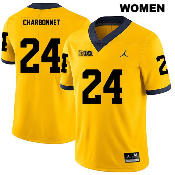 Women's NCAA Michigan Wolverines Zach Charbonnet #24 Yellow Jordan Brand Authentic Stitched Legend Football College Jersey NC25X34QE